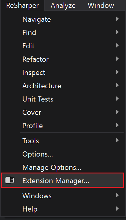 前往 ReSharper 的 Extension Manager