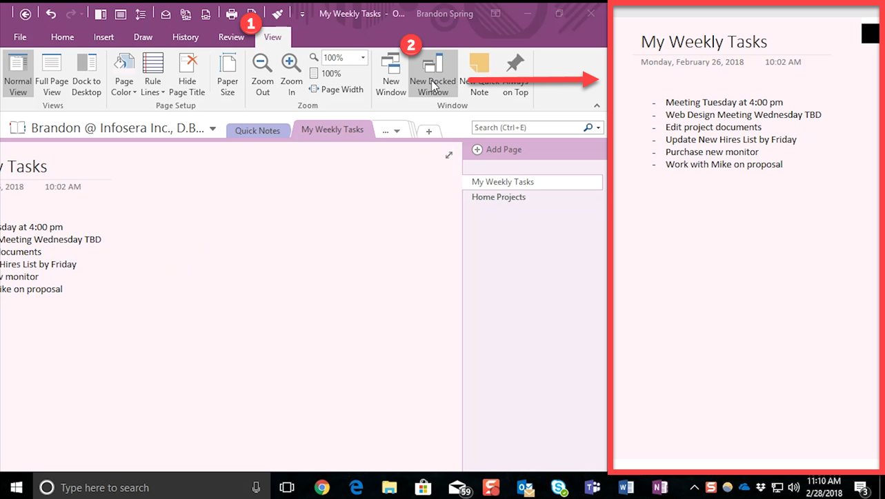 OneNote 的停靠窗口